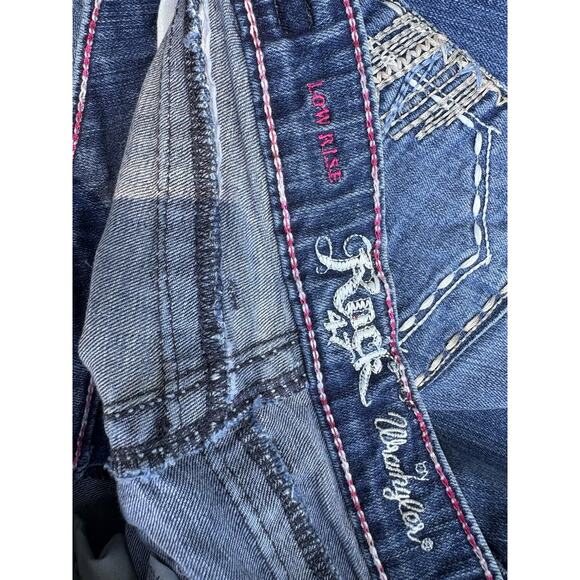 Wrangler Rock 47 Womens Jeans Blue 28x32 Low Rise Bootcut Stretch Embroidered - Picture 5 of 6